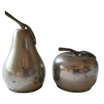 Fruit Salt Pepper Shakers Web Pewter Pear Apple Vintage Stoppers Silver Tone  - £14.24 GBP