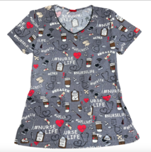 Dickies Size XS Scrub Top Shirt Gray Nurse Life Health Wellness Print - $15.99