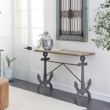Black 48&quot; X 15&quot; X 31&quot; Deco 79 Metal Anchor Console Table With Brown Wood Top. - £146.24 GBP