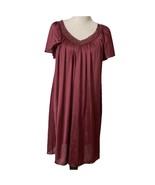 Vintage Nightgown Nylon Originals by Elana Maroon Silky Lace V Neck Wome... - $17.88