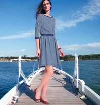 Anthropologie Easy Striped Dress X Small 0 2 Blue + White Elbow Patch Comfy NWT - £39.63 GBP