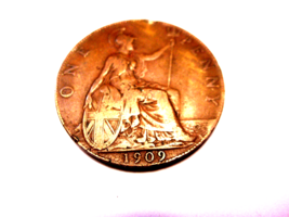 1909 Great Britain One Penny King George V Large Cent England Coin - $6.88