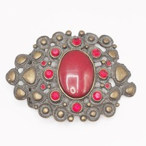 Brass Color Red Rhinestone Belt Buckle - $28.58