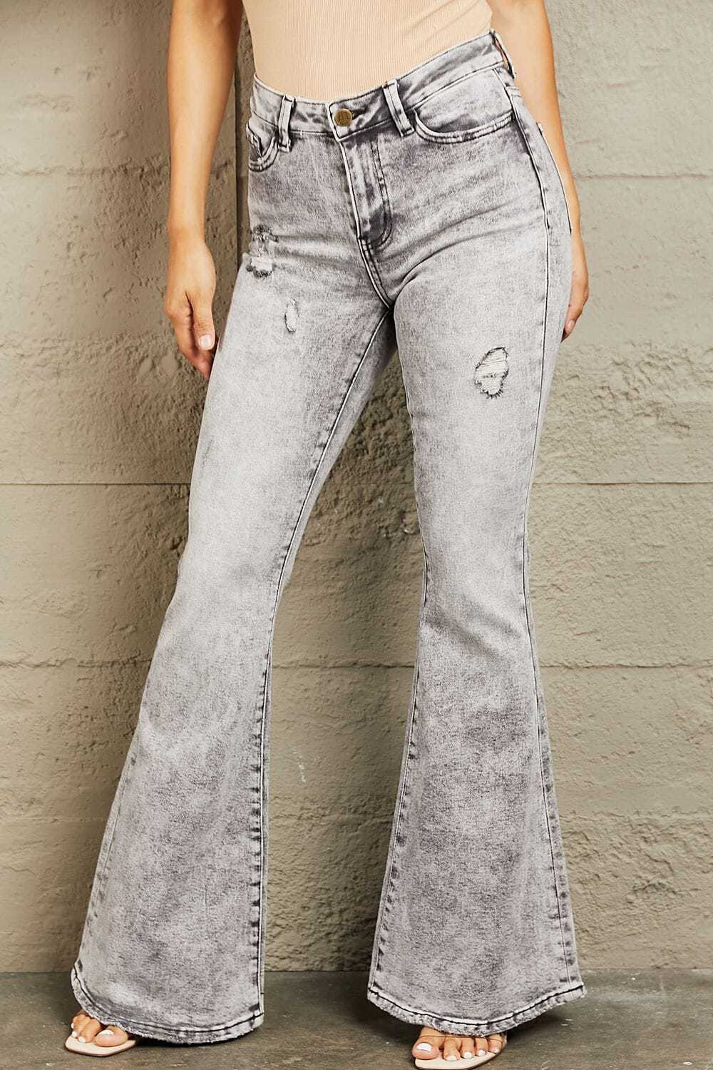 Primary image for BAYEAS Charcoal Grey High Waisted Acid Wash Flare Jeans