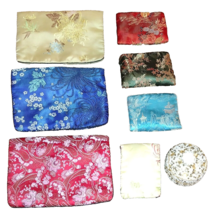 Chinese Silk Satin Jewelry Pouch Storage Travel Bag Zipper Pockets 8pc VTG - £24.04 GBP