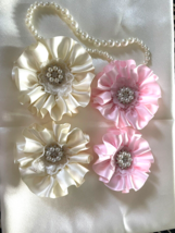 HANDMADE SATIN FLOWERS IN PINK AND IVORY WITH LACE ACCENTS AND RHINESTON... - $7.92