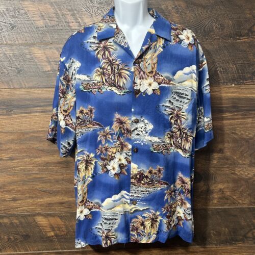 Hilo Hattie&#39;s Hawaiian Island Shirt Mens L Rayon Camp Cruise Hawaii USA VGT - $26.60
