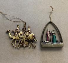 Mary Joseph and Baby Jesus Manger and Wisemen Nativity Resin Ornament Lot of 2 - $12.86