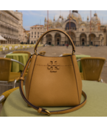 NEW Tory Burch McGraw Tiramisu Tan Leather Small Bucket Bag/Tote/Crossbo... - $485.85 CAD