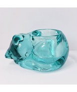 Indiana Glass Teal Sleeping Cat Figurine Tealight Candle Holder - $24.61 CAD