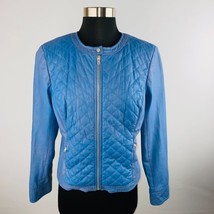 W by Worth Womens 8 Blue Quilted Looking Zippered Front And Pocket Jacket * - £15.15 GBP