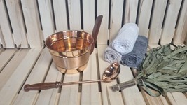 Rustic Sauna Retreat: 4-Liter Metal Bucket with Wooden Handle and Cup - £52.12 GBP