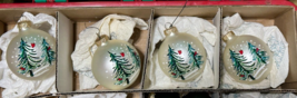 Snowy Pine &amp; Cardinal birds Pearl white Bauble Ball Glass Ornament set o... - $15.00