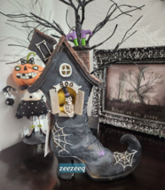 Halloween Witch Boot Skeleton LIGHT UP Figurine Statue Tabletop home Decor 12&quot; - £36.26 GBP