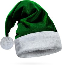 Green Velvet Santa Hat Faux Fur Dire Wolf Gray Furry Trim Luxury Christmas Dark  - £27.04 GBP