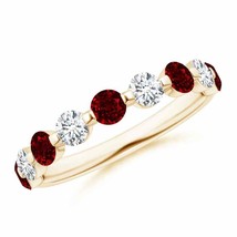 ANGARA Floating Ruby and Diamond Semi Eternity Wedding Band for Her in Gold - £1,877.46 GBP