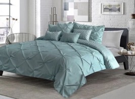 Elizabeth Light Blue Color Pleated Decorative Comforter Set 6 Pcs Queen Size - £71.82 GBP