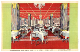 Hotel Highland Regency Room Main Dining Room Springfield Massachusetts Postcard - £5.22 GBP