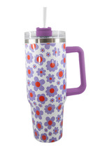 Orchid Petal Flower Print Handle Stainless Steel Portable Cup - $500.73 MXN