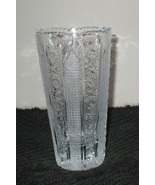 Art Deco 6 1/4&quot; Crystal Glass Vase Germany Saw tooth top vertical Etchings - £21.25 GBP