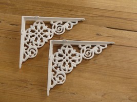 2 Cast Iron Shelf Brackets New Antique Style White 7.5&quot; x 6&quot; Corbels Book Wall - £14.67 GBP