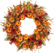 Artificial Fall Wreath 22 Inch Autumn Wreaths for Front Door Orange Dais... - $675.83 MXN