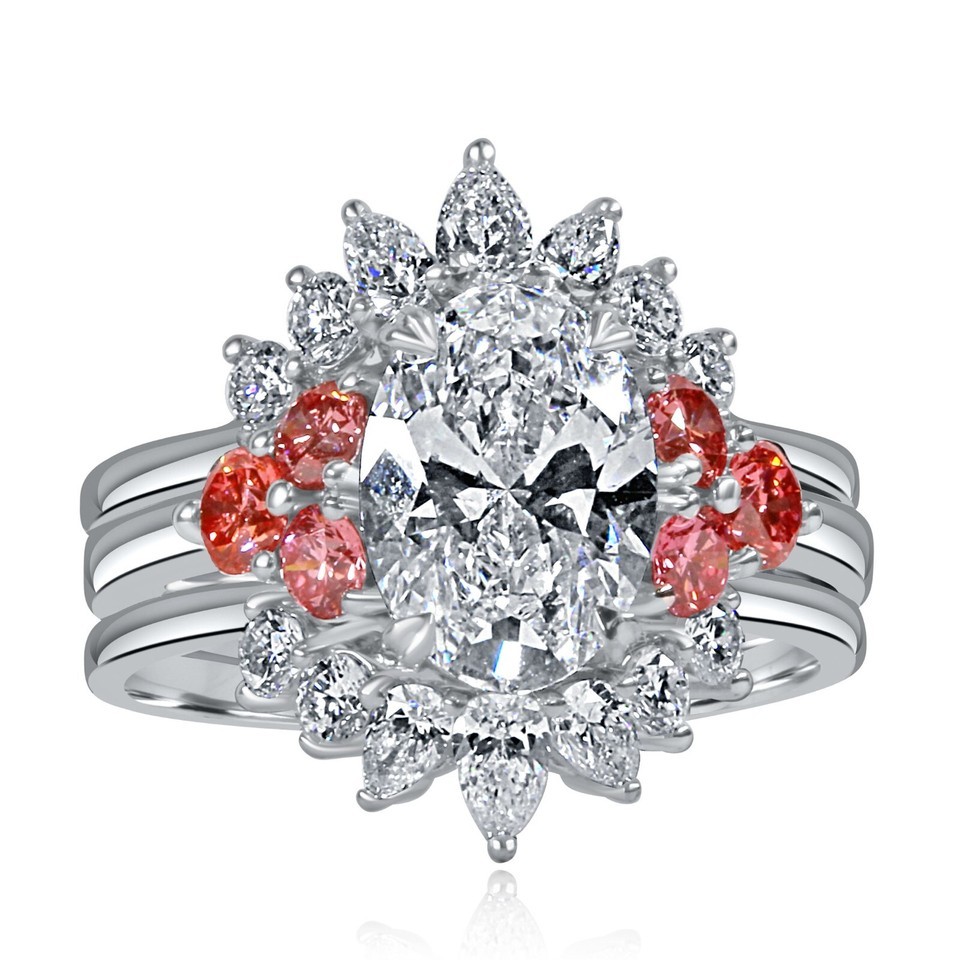 3.44 Ctw IGI Oval Cut D-VVS2 Lab Grown Diamond Bridal Rings Set 14K White Gold Item image 9
