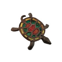 Vintage Cast Iron Turtle Trivet Brown Stained Glass Inlay Kitchen Decor MCM - £12.07 GBP