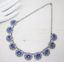 Vintage 1960s Sapphire Blue Faceted Glass Cabochon Link Necklace Jewellery - £24.61 GBP