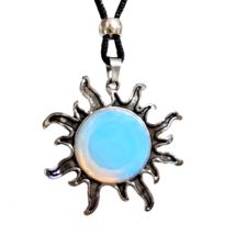 Opalite Sun Pendant Gemstone Sea Opal Crystal Healing Chakra Tie Cord Necklace - $8.43