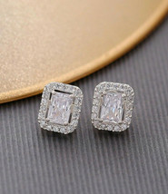 White Emerald Cut 3.00Ct Simulated Diamond Halo Stud Earrings in 14k Whi... - £206.70 GBP