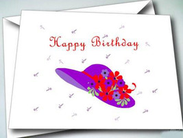 24 NOTE CARDS W/ ENVELOPES PURPLE HAT &quot;HAPPY BIRTHDAY&quot; FOR LADIES OF SOC... - $655.59 MXN