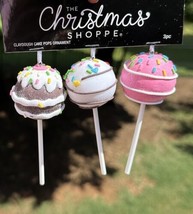 3 Sparkly Frosted Cake Pop Christmas Ornaments Pastel Pink Blue Candy Tree New - £15.17 GBP