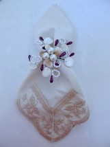 NEW Set/6 Always Elegant Napkin Rings Shells Pearls Amethyst Beads w Gift Bag - £15.97 GBP