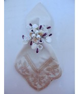 NEW Set/6 Always Elegant Napkin Rings Shells Pearls Amethyst Beads w Gif... - £15.75 GBP