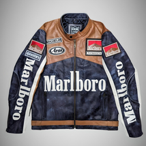 Marlboro jacket black brown genuine leather racing motorcycle style thumb200