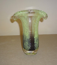 Art Glass Vase Green and Purple Colors - Flared Opening - $14.90