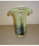 Art Glass Vase Green and Purple Colors - Flared Opening - £11.91 GBP