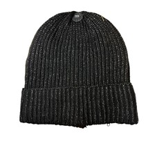 Style Co Womens Hat Beanie Black with Metallic Ribbed Cuffed Stretch New - £9.29 GBP