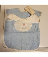 VTG 80s Mullin Square Kids Blue Bunny Baby Bib w/ Removable White Wash C... - $26.01 CAD