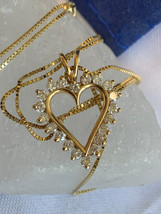 14K Yellow Gold Diamond Heart Necklace 6.58g Fine Jewelry 22&quot; Box Chain Peru - £449.99 GBP
