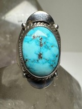 Turquoise ring cigar band boho size 6 sterling silver women - £76.93 GBP
