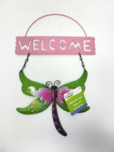 Metal Dragonfly Welcome Sign - Pink &amp; Green - New - £8.78 GBP