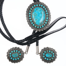 Large Larry Etcitty Navajo 14k accented Sterling Kingman turquoise cluster bolo - £1,137.58 GBP