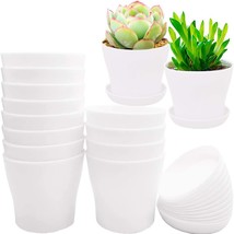 12 Pack 4 Inch White Plastic Planters, Round Flower Plant Nursery, And Cactus - £23.58 GBP