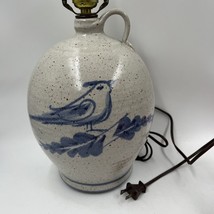 Vintage Pottery Large Table Lamp Salt Glazed Stoneware Crock Jug Light Birds - $125.77