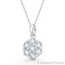 Flower Charm Round Brilliant CZ Crystal Cluster 16x8mm Pendant in 14k White Gold - £85.42 GBP+