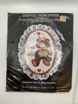 Vintage Nicole Creations Counted Cross Stitch Bear Love You With Hoop Ne... - $14.50