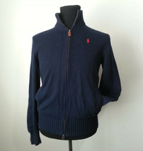 POLO Ralph Lauren Men Sweater Size S Navy Blue Full Zip (20x24x25&quot;) Red Pony  - £63.90 GBP