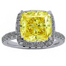 2.39 Carat Cushion Fancy Yellow &amp; Diamond Halo Engagement Ring 18K W Gold - £1,861.16 GBP